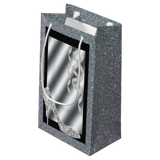 Silbernes Glittery Stilett u. Ausläufer-25. Kleine Geschenktüte (Rückseite Schrägansicht)