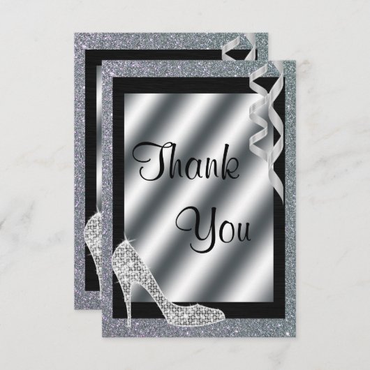 Silbernes Glittery Stilett u. Ausläufer danken Dankeskarte (Vorne/Hinten)