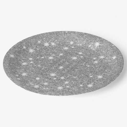 Silbernes Glitzer-Schein-Metallmetallischer Blick Pappteller (Schrägansicht)
