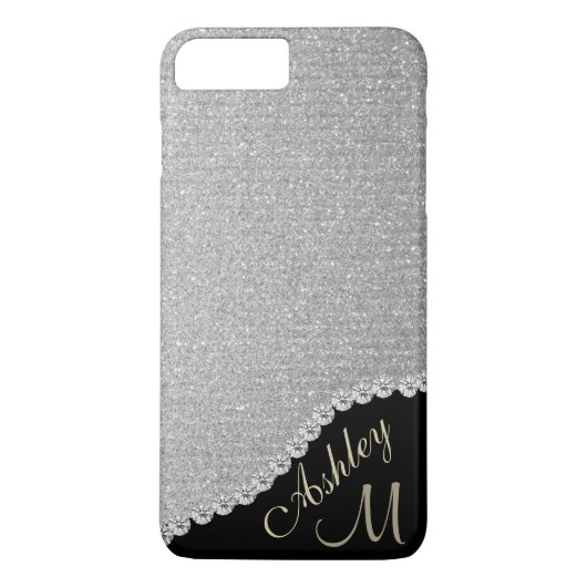 Silbernes Glitzer-und Diamant-Blick-Monogramm Case-Mate iPhone Hülle (Rückseite)