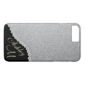 Silbernes Glitzer-und Diamant-Blick-Monogramm Case-Mate iPhone Hülle (Rückseite (Horizontal))