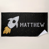 Silbernes Goldschwarz-Rocket-Schiff personalisiert Strandtuch (Vorderseite)