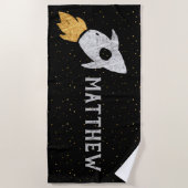 Silbernes Goldschwarz-Rocket-Schiff personalisiert Strandtuch (Vorderseite)