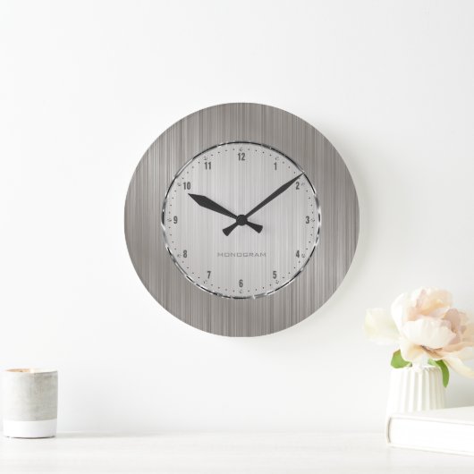 Silbernes Grau bürstete Aluminiumblick Große Wanduhr (Zuhause)