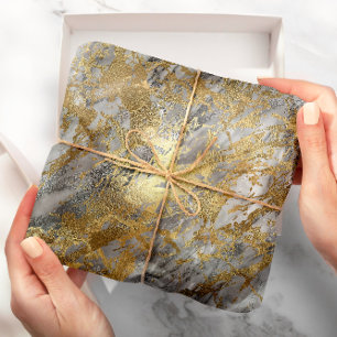 Silbernes Grau-Goldmarmor-glänzendes metallisches Geschenkpapier
