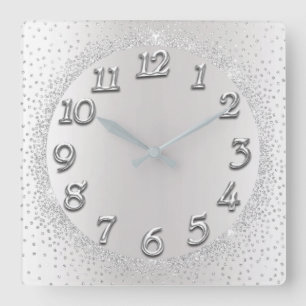 Silbernes Grau-Kristalleconfetti-Glitzer erröten Quadratische Wanduhr
