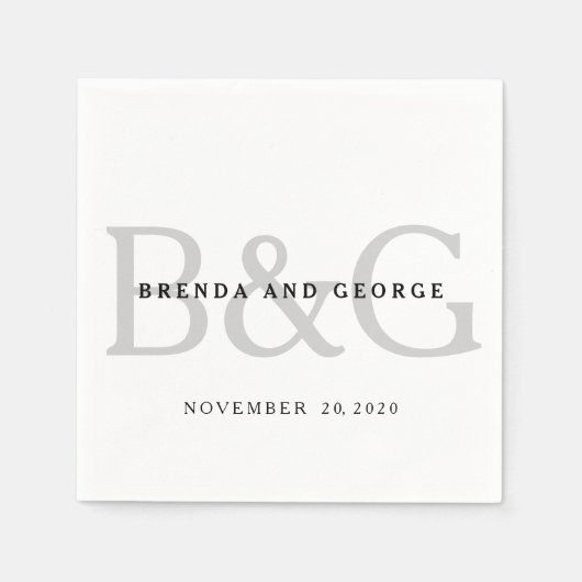 Silbernes Grau-Monogramm-Wedding Papierservietten (Vorderseite)