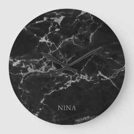 Silbernes Grau-und Schwarz-Marmorstein Große Wanduhr