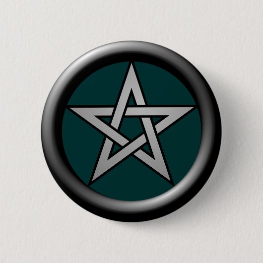 Silbernes GrauPentagram auf Drk Grün Button (Vorderseite)