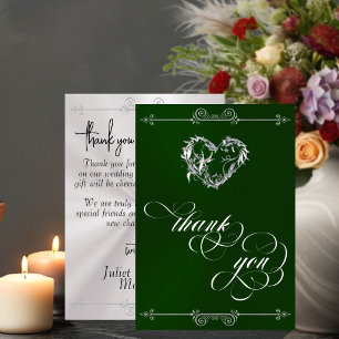 Silbernes Herz & Kalligrafie auf Smaragd/Weiss Dankeskarte