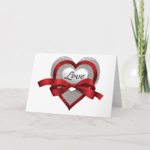 Silbernes Herz Rotband Liebe Valentinstag Karte