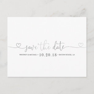 Silbernes Herz Save the Date Ankündigungspostkarte