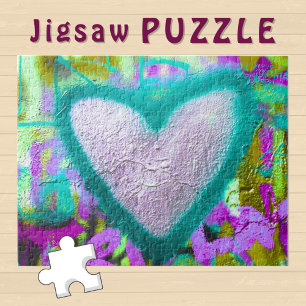 Silbernes Herz Türkisumrandung auf Graffiti-Wand - Puzzle