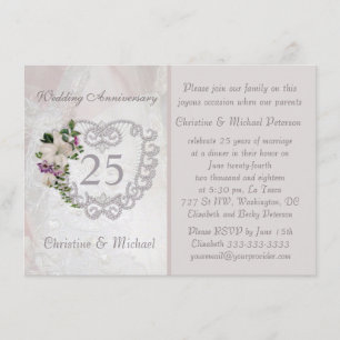 Silbernes Herz und Lilie 25. Hochzeitstag Einladung