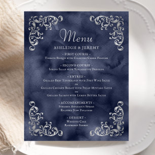 Silbernes Hochzeitsmenü im Vintage-Stil in Navybla