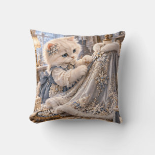 Silbernes Kitten-Schneeflocken-Couture-Atelier Kissen
