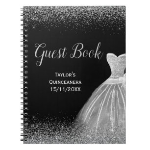 Silbernes Kleid Faux Glitter Quinceanera Gästebuch Notizblock