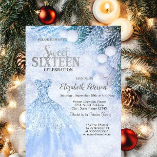 Silbernes Kleid Winter Wonderland Sweet 16 Party  Einladung