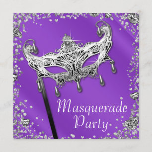 Silbernes Konfetti Lavendel Lila Maskenball Party Einladung