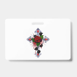 Silbernes Kreuz mit einer roten Rose Ausweis