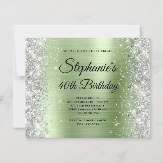 Silbernes Licht-Mint-Glamour-Monogramm 40. Geburts (Vorderseite)