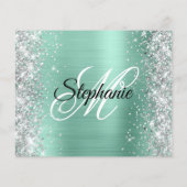 Silbernes Licht Teal Glam Monogramm 40. Geburtstag Flyer (Hinten)