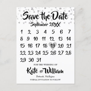 Silbernes Liebesherz-Kalender Datum speichern Ankündigungspostkarte