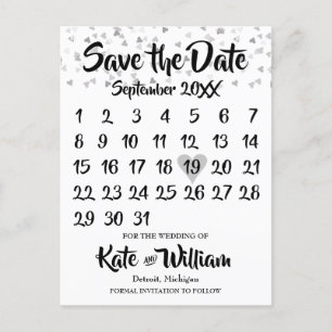 Silbernes Liebesherz-Kalender Datum speichern Ankündigungspostkarte