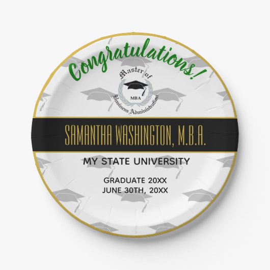 Silbernes Lorbeer-Hauptgrad MBA-Abschluss-Party Pappteller (Vorderseite)