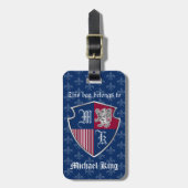 Silbernes Löwe-Wappen Monogramm-Emblem-Schild Gepäckanhänger (Vorderseite vertikal)