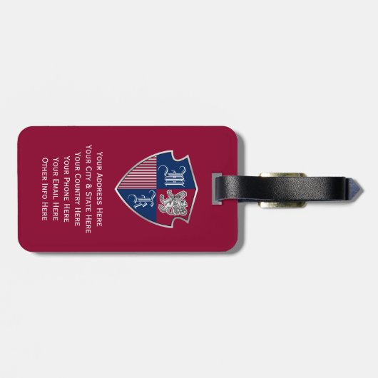 Silbernes Löwe-Wappen Monogramm-Emblem-Schild Gepäckanhänger (Rückseite horizontal)