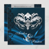 Silbernes Maskerade-Blau Jeweled Wedding Einladung (Vorne/Hinten)