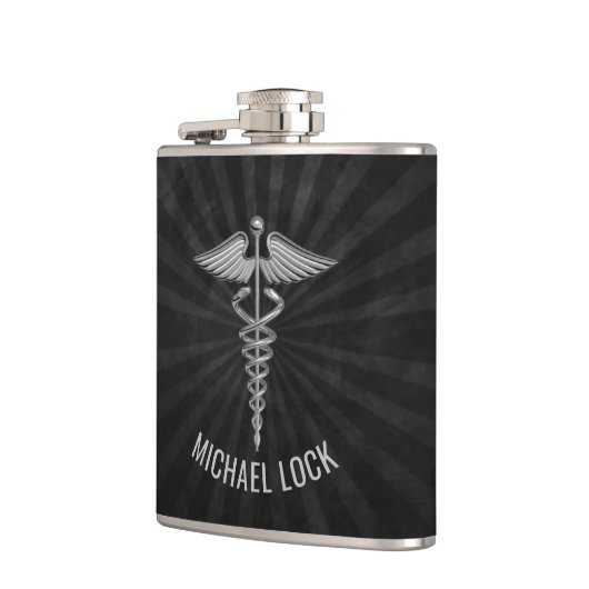 Silbernes medizinisches Symbol-personalisierte Flachmann (Links)