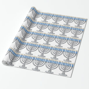 Silbernes Menorah Chanukka Packpapier
