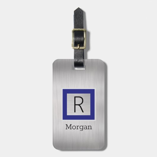 Silbernes Metall, Geschäft, Name/Monogramm Tiefbla Gepäckanhänger (Vorderseite vertikal)