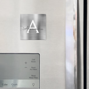 Silbernes Metall-Monogramm mit Bürstenoptik Name Magnet