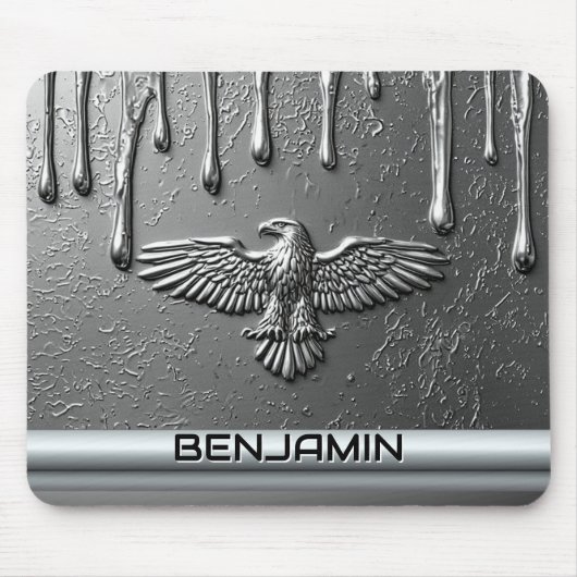Silbernes Metalladler-Emblem mit tropfender Farbe Mousepad (Vorne)