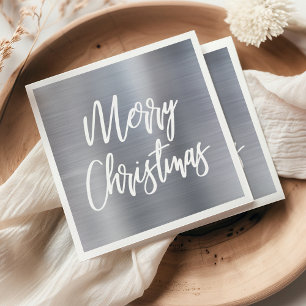 Silbernes Metallic Frohe Weihnachten Kalligrafie Serviette