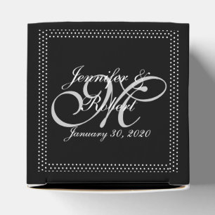 Silbernes Monogramm auf Schwarz mit Punkten Hochze Geschenkschachtel