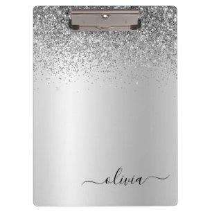 Silbernes Monogramm-Glitter-Funkel-Mädchen-Skript Klemmbrett