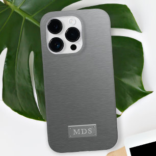 Silbernes Monogramm mit faux gebürstetem Metall-Lo iPhone 15 Pro Max Hülle