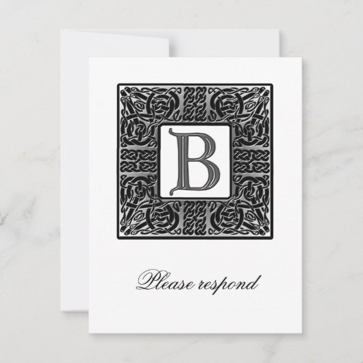 Silbernes monogrammiertes keltisches Hochzeits-RSV RSVP Karte (Vorderseite)