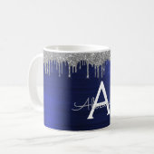 Silbernes Navy Blau Glitter Funkeln Monogramm Name Kaffeetasse (Vorderseite Links)