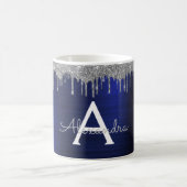 Silbernes Navy Blau Glitter Funkeln Monogramm Name Kaffeetasse (Mittel)