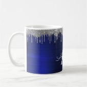 Silbernes Navy Blau Glitter Funkeln Monogramm Name Kaffeetasse (Links)