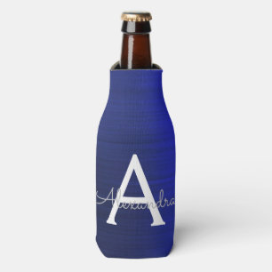 Silbernes Navy Blau Glitter Gebürstetes Metall Mon Flaschenkühler
