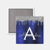 Silbernes Navy Blau Glitter Gebürstetes Metall Mon Magnet (Vorderseite/Rückseite)