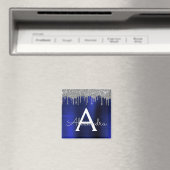 Silbernes Navy Blau Glitter Gebürstetes Metall Mon Magnet (In Situ (Geschirrspüler))