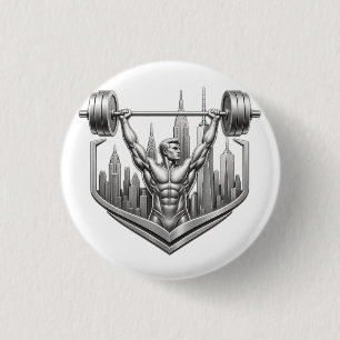 Silbernes NYC Bodybuilder-Logo - Metallisches New Button