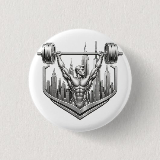 Silbernes NYC Bodybuilder-Logo - Metallisches New Button (Vorderseite)